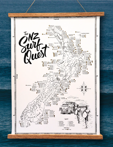 The Surf Quest Map Wooden Magnetic Hanging Frame (Teak) - (Map not included)